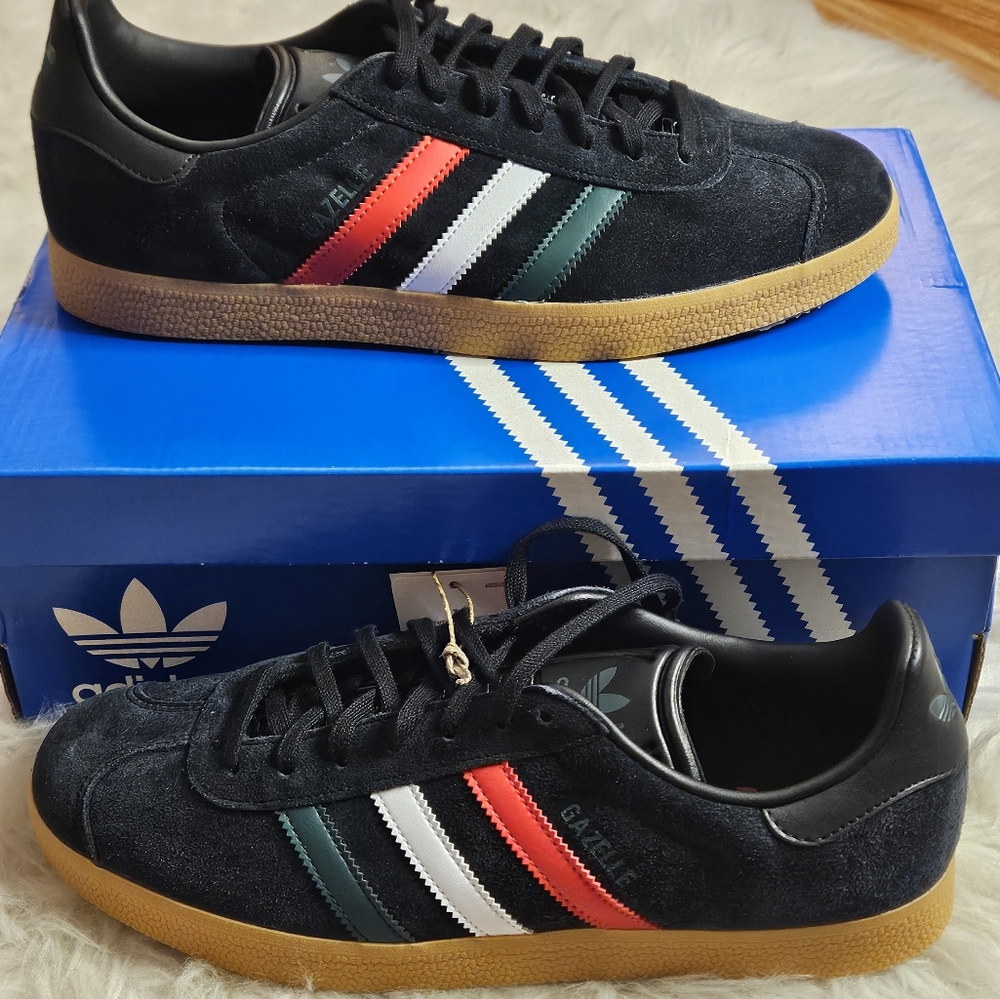 adidas Gazelle Black with Red White and Green Stripes